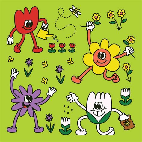 Hand Drawn Flowers Cartoon Character 11500795 Vector Art at Vecteezy