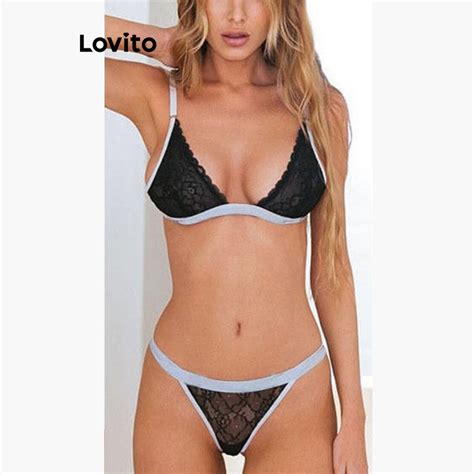 Lovito Lingerie Sexy De Renda Lisa Para Mulheres LNE40504 Shopee Brasil