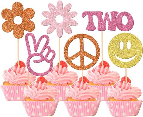 Amazon Pcs Two Groovy Hippie Party Cupcake Toppers Glitter S