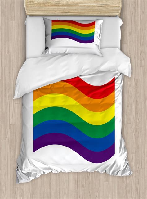 Pride Duvet Cover Set Twin Size Waving Gay Pride Flag Illustration Love Wins Homosexuality Lgbt