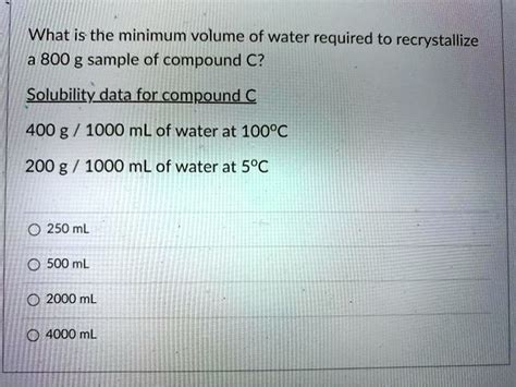 Solved What Is The Minimum Volume Of Water Required To Recrystallize