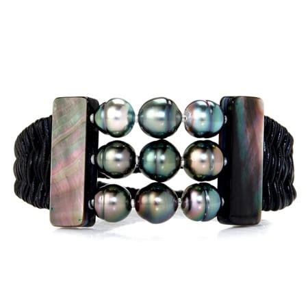 Tvsn Pearls Of Tahiti Mm Circle Tahitian Pearl Mop Woven Leather