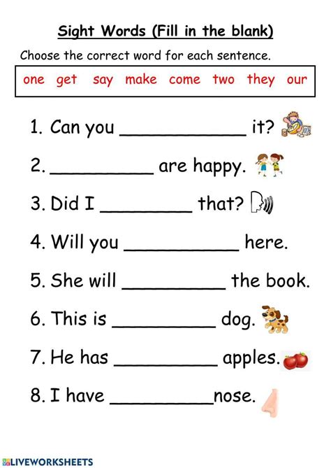 Sight Words Online Worksheet Live Worksheets Worksheets Library