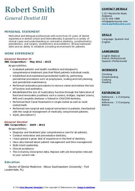 10 General Dentist Resume Samples And Templates For 2025