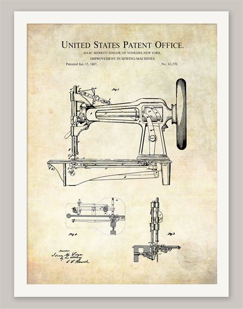 Singer Sewing Machine 1867 Patent Sewing Room Decor