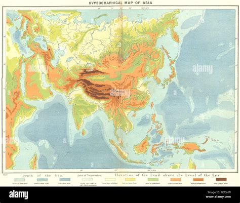 Asia Hypsographical C Antique Map Stock Photo Alamy