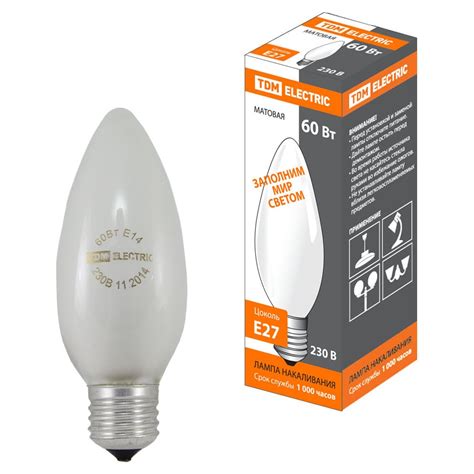 Лампа накаливания свеча матовая TDM 60 Вт-230 В-Е27 SQ0332-0020 ...