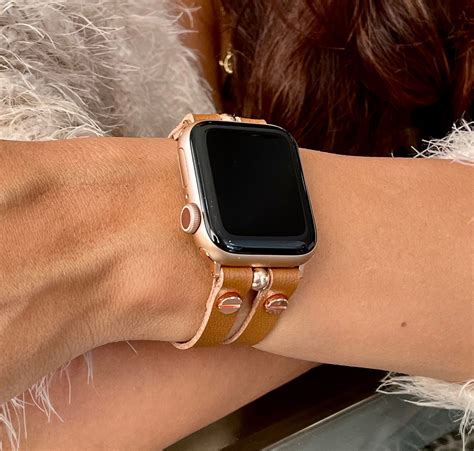 Tan Leather Apple Watch Band 38mm 40mm 42mm 44mm Rose Gold Apple Watch Strap Vegan Leather Apple