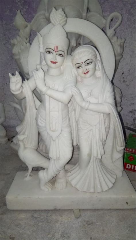 White Plain Marble Radha Krishna Statue For Temple Size Inch At Rs