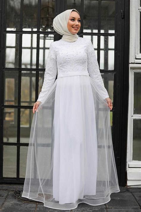 White Hijab Evening Dress 3484b Neva