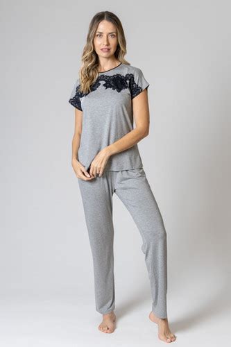 Pijama Longo Alice Mescla Mari M Lingerie Br