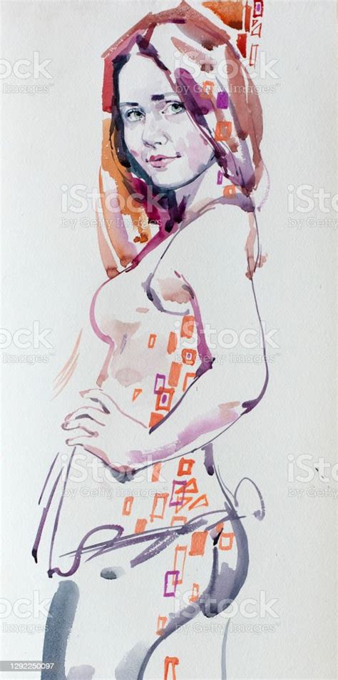 Watercolor Painting Female Portrait Handmade Stock Illustration