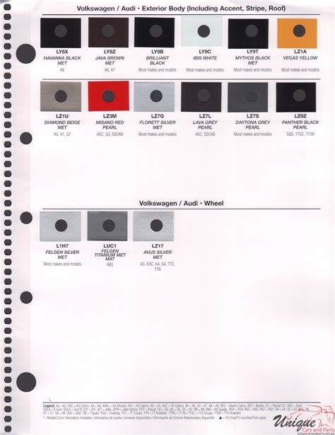 Volkswagen Paint Chart Color Reference