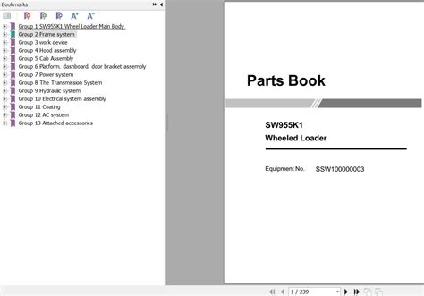 Sany Wheel Loader SW955K1 Parts Book SSW100000003 EN Auto Repair