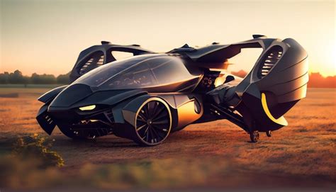 Premium Photo A Model Of A Flying Car In The Air Of The Future