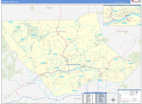 Lycoming County Pa Zip Code Wall Map Basic Style By Marketmaps Mapsales