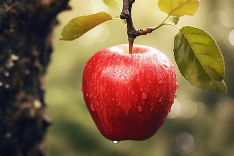 Premium AI Image Red Apple Hanging On Tree