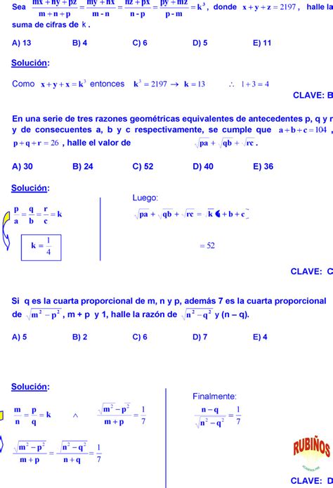 Razones Y Proporciones Ejercicios Resueltos En Pdf