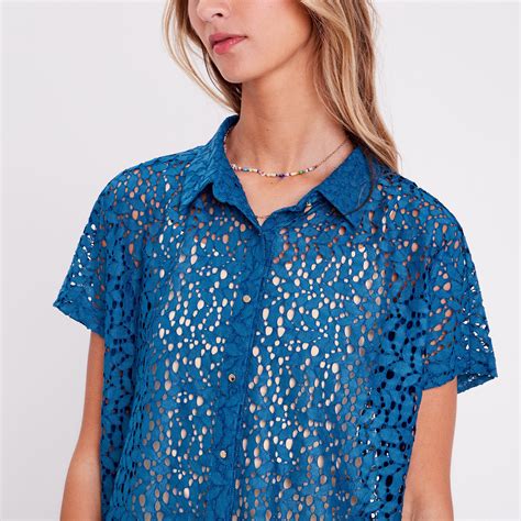 Chemise Manches Courtes Bleu Canard Femme Vibs