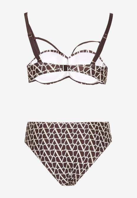 Brązowe Bikini Biustonosz i Majtki Typu Figi w Geometryczny Wzór Linarissa Renee