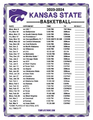 Printable 2023-2024 Kansas State Wildcats Basketball Schedule