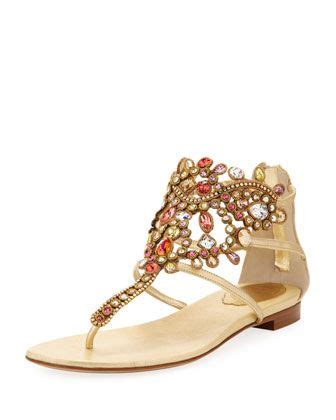 Rene Caovilla Chandalier Bejeweled Ankle Flat Sandal Leather Sandals