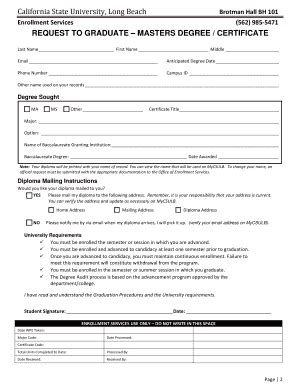 Fillable Online Csulb Request To Graduate Form California State