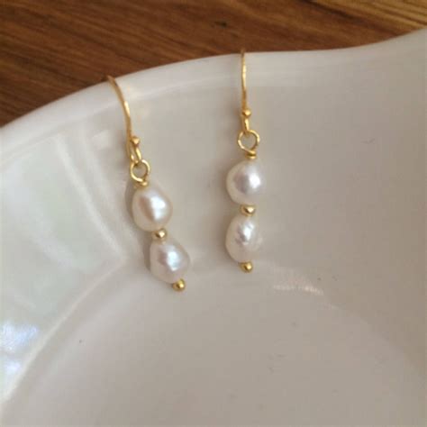 Tiny Baroque Pearl Drop Earrings 18k Gold Fill Hooks Small Etsy UK