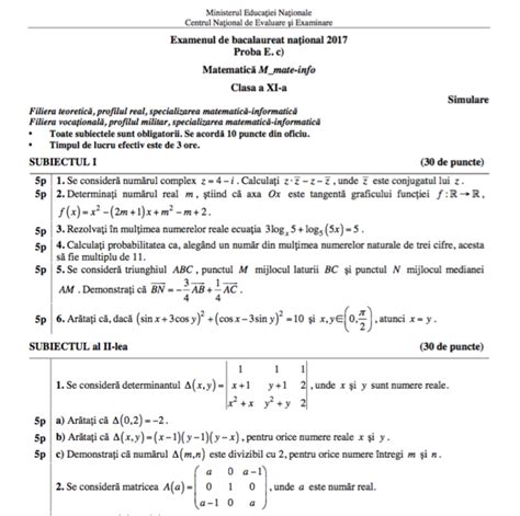 Examenul De Bacalaureat Na Ional Proba E C Matematic