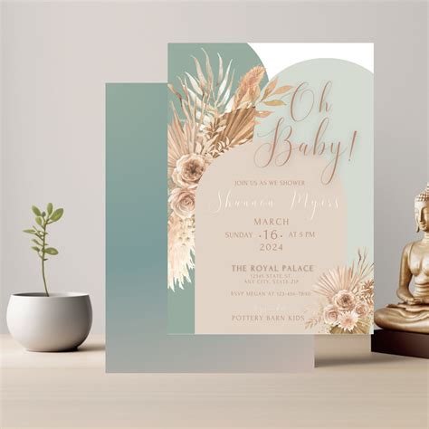 Sage And Nude Oh Baby Shower Invitation Sage Bohemian Baby Shower Invite Nude Green Floral