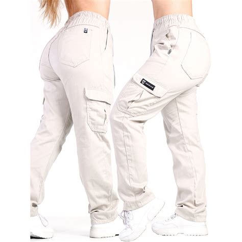 Calça Cargo Sem Punho Feminina Jogger Skatista Bolso Lateral Perna