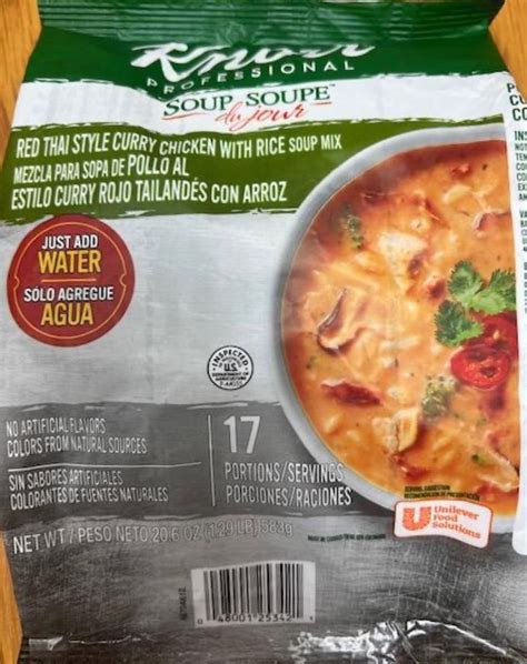 Knorr Professional Soup Du Jour Red Thai Chicken Mix Recalled