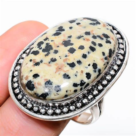 Dalmation Jasper Gemstone Sterling Silver Jewelry Ring Size K