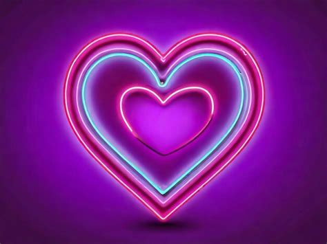 Premium Photo Bright Heart Neon Sign Retro Neon Heart Sign On Purple