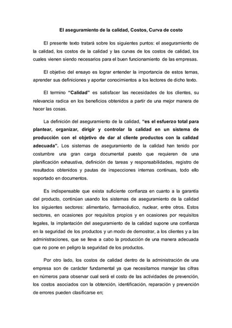 Aseguramiento De La Calidad Costos Curva De Costo PDF