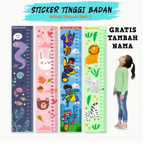 Jual Stiker Pengukur Tinggi Badan Anak Dinding Custom Nama Growth