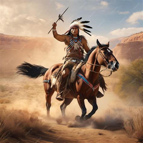 Premium Photo A Native American Warrior On Horseback Leading A Charge