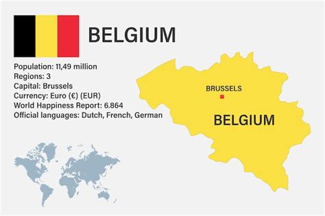 Mapa de bélgica muy detallado con capital de bandera y pequeño mapa del