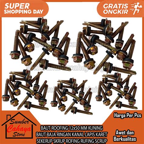 Jual BAUT ROOFING 12x50 MM KUNING BAUT BAJA RINGAN KANAL LAPIS KARET