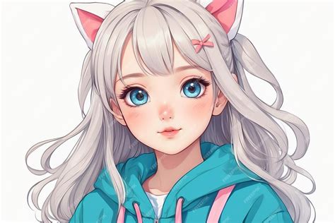 Premium Photo Photo Cute Kawaii Anime Style Young Girl Portrait Drawn