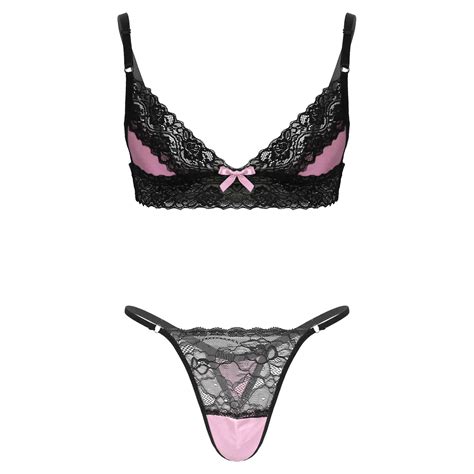 Sissy Crossdressing Lingerie Set Heren Crossdress Nachtkleding Bh Tops Met Kanten Patchwork