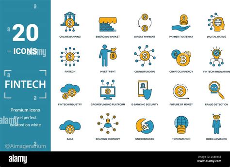 Fintech Icon Set Include Creative Elements Online Banking Direct