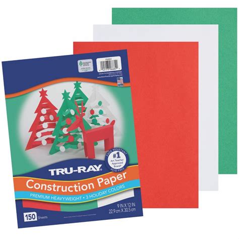 Tru Ray Premium Construction Paper Holiday Colored Paper 3 Assorted Colors 9” X 12” 150