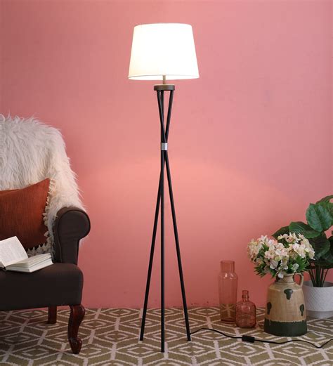 Buy White Fabric Shade Tripod Floor Lamp With Black Metal Base By