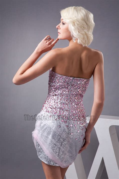 Mini Silver Sequins Strapless Beaded Party Homecoming Dress