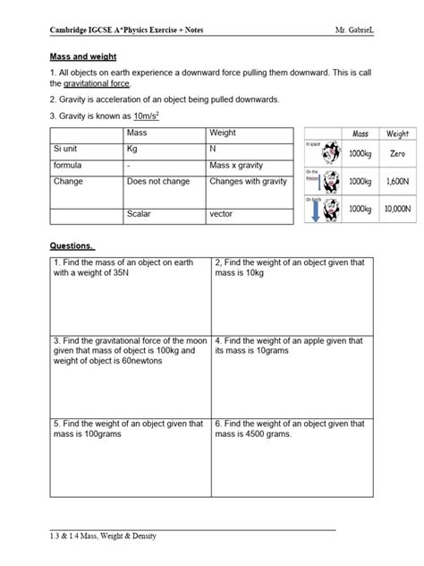 1 3 1 4 Mass And Weight Density Pdf