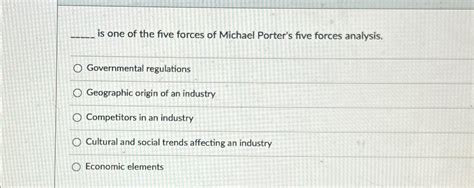 Solved is one of the five forces of Michael Porter's five | Chegg.com