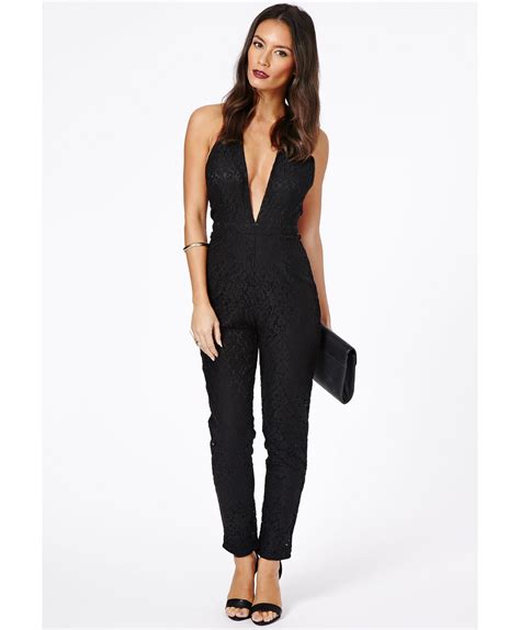 Missguided Chrisa Halterneck Lace Jumpsuit In Black Lyst