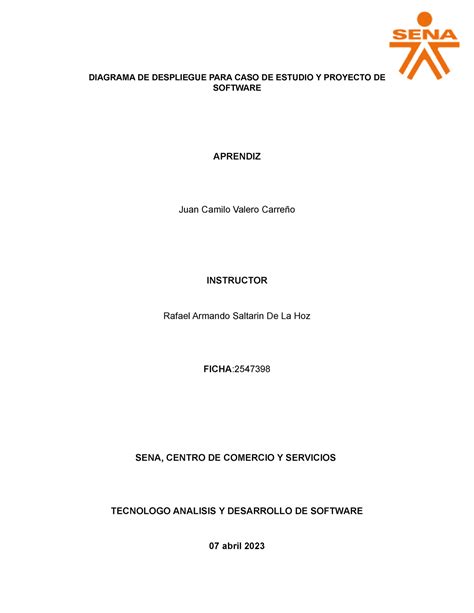 Diagrama De Despliegue Para Caso De Estudio Y Proyecto De Software