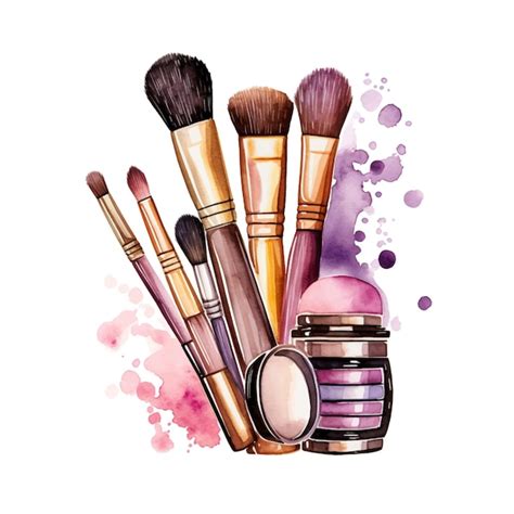 Iconos De Acuarela De Los Cosméticos De Maquillaje Sobre Un Fondo Blanco Un Conjunto De